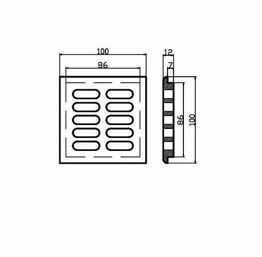 Technische tekening  - Ventilatierooster hout 100*100 mm