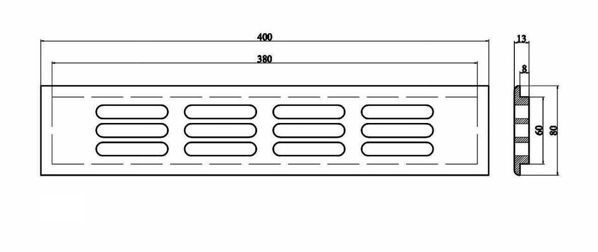 Technische tekening  - Ventilatierooster hout 400*80 mm