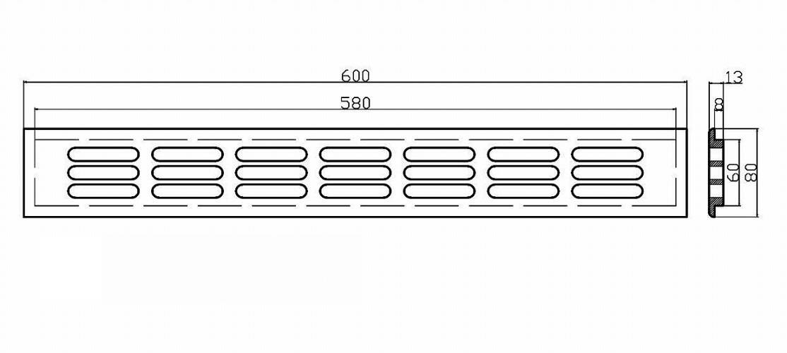 Technische tekening  - Ventilatierooster hout 600*80 mm